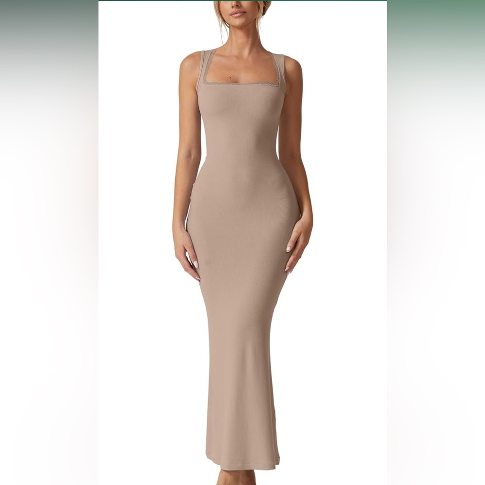Women's Square Neck Long Maxi Dress Sleeveless Lounge Ribbed Full Length NWT L